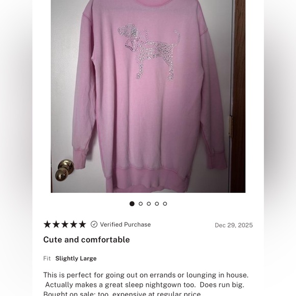 PINK x LoveShackFancy Pink Crewneck Sweatshirt Dress dog crystals shine - Picture 14 of 16